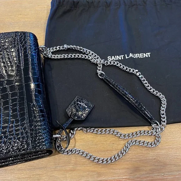 Saint Laurent Sunset Medium Crocodile-Embossed Crossbody Bag - Picture 8 of 11